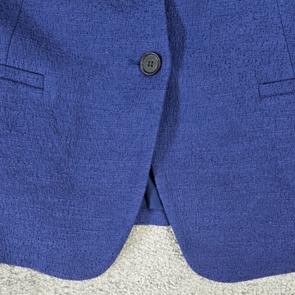 LOFT Blue Textured Stand Collar One Button Blazer Pockets Career Preppy - Picture 5 of 10